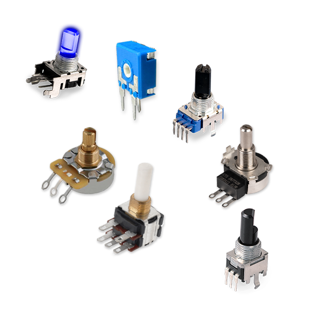 a range of cts potentiometers on transparent background