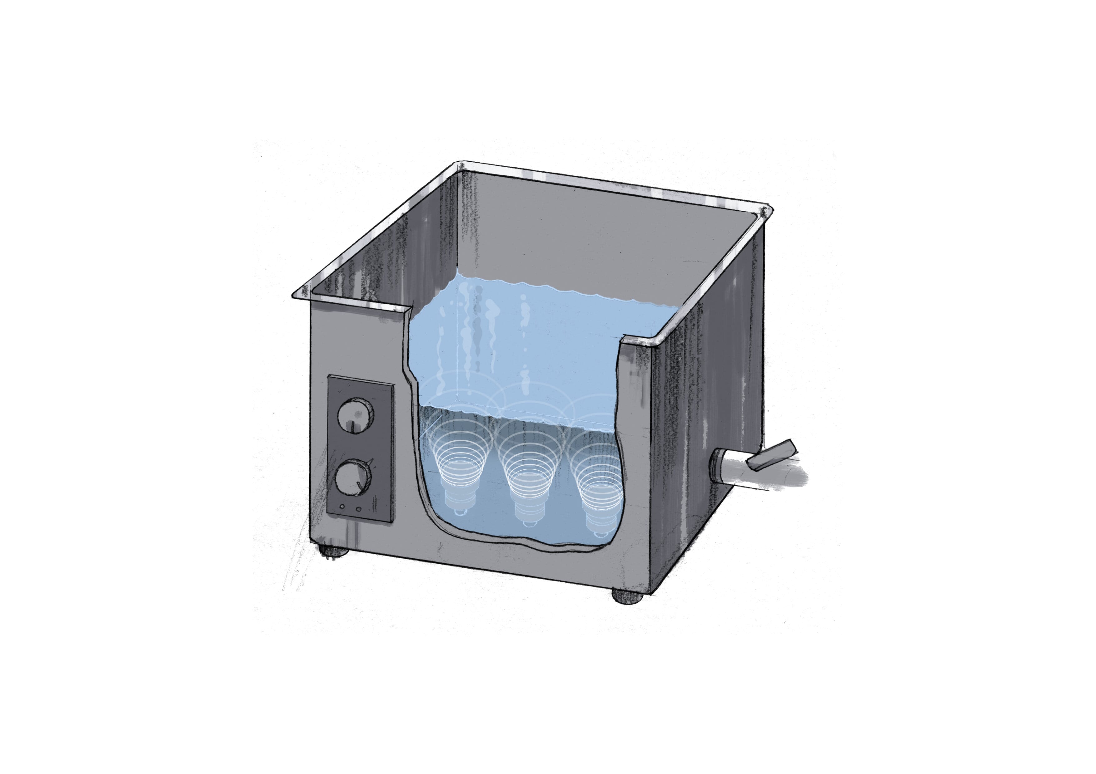 Drawing of vat used for ultrasonic cleaning