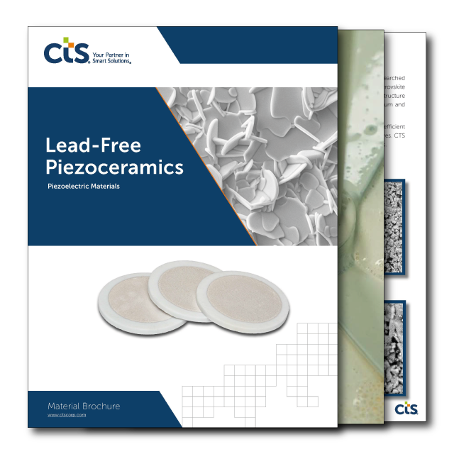 Three pages from the CTS lead-free piezoceramics brochure