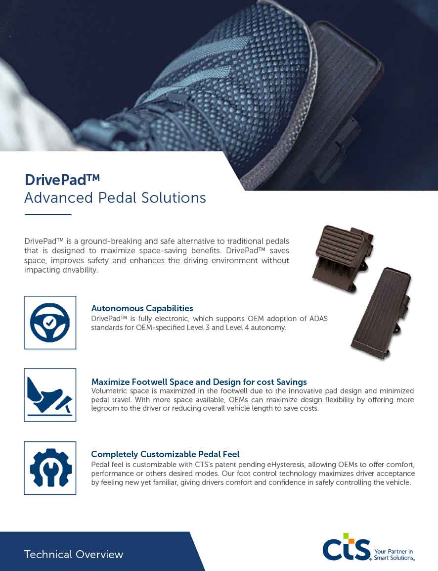 Image of DrivePad Technical Overview Document with an image of a foot pressing on the DrivePad