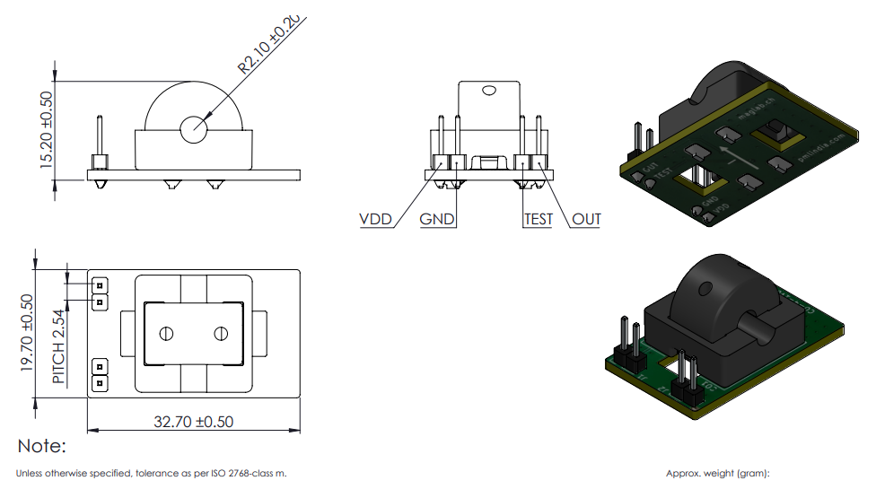 Technical drawing of the CO-04-SF-A Dimensions