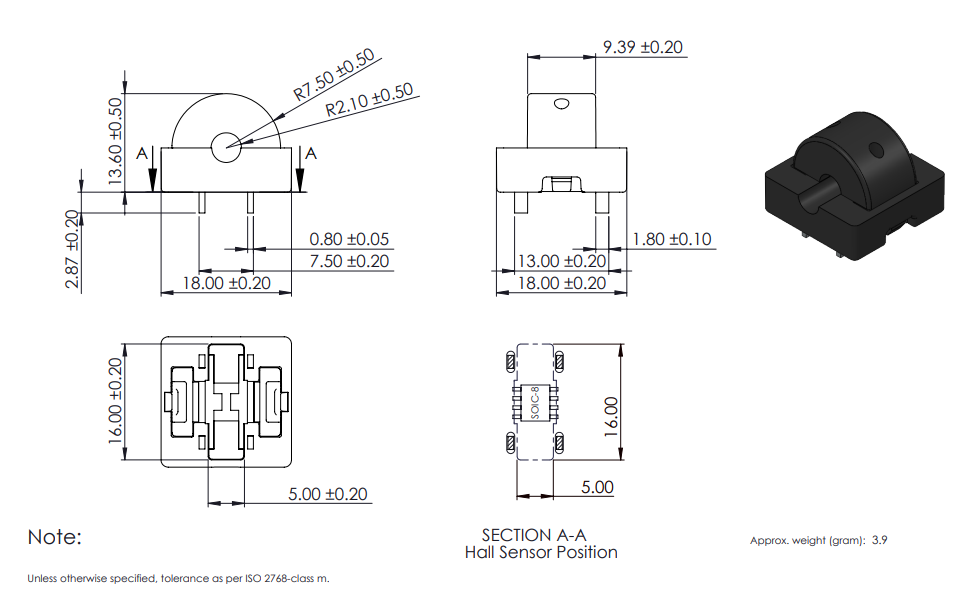 Technical drawing of the CO-04-SF Dimensions