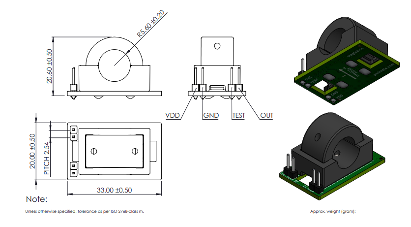 Technical drawing of the CO-10-SF-A Dimensions