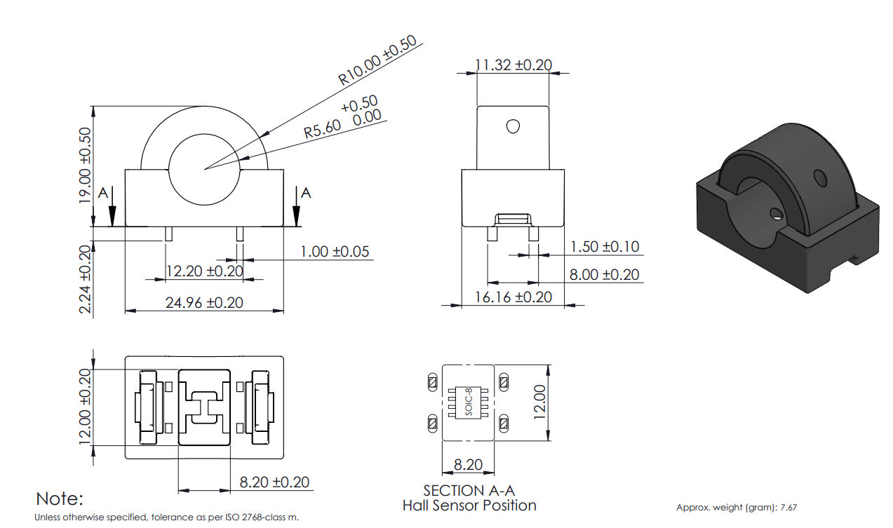 Technical drawing of the CO-10-SF Dimensions