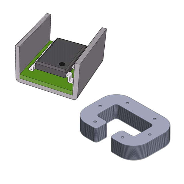 Rendering of a gray laminated shield and a shield covering a pcb with a smd mount sensor